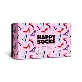 Happy Socks Pink Party Gift Set box in pink with multicolour high heel print pattern, rectangular gift packaging