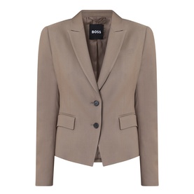 BOSS tailored blazer in taupe, two-button fastening, notch lapel, flap pockets, fitted silhouette