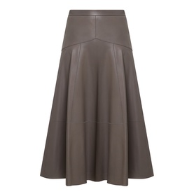 Hugo Boss Brown Overflow leather midi skirt with A-line silhouette, panel detailing and flared hem