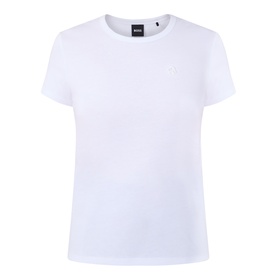 Hugo Boss white crew neck short sleeve top with small chest logo, in cotton modal silk blend