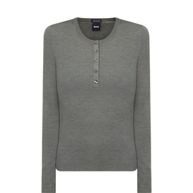 Feliconia Button-Neck Ribbed Sweater