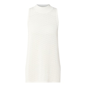 Hugo Boss Open White sleeveless cotton top with mock neck and textured floral pattern, relaxed fit