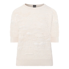 Hugo Boss Open White short-sleeve knit top with textured stripe pattern and ribbed hem, crew neck, cotton blend