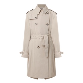 Hugo Boss Caomy Double-Breasted Trench Coat in Beige Overflow, with belt, epaulettes, collar, and button fastening, no model