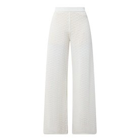 Hugo Boss Fangrove Knitted Wide-Leg Trousers in Open White, high-rise with elasticated waistband and textured knit finish