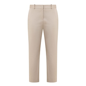 Hugo Boss beige straight-leg tailored trousers in cotton-elastane blend, featuring belt loops and cropped ankle length.