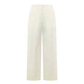 Hugo Boss open beige wide-leg cotton trousers with high waist, rear zip fastening and clean front pleat detail