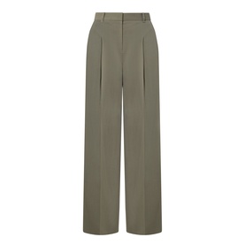 Hugo Boss wide-leg trousers in khaki green with pleated front, high waist, and clean tailored finish