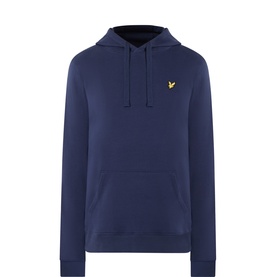 Lyle & Scott Navy hoodie with kangaroo pocket, yellow eagle logo, and adjustable drawstring hood