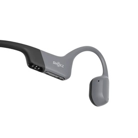 Shokz OpenSwim Pro Wireless Headphones in grey, showing bone conduction design with open-ear transducer and wraparound frame