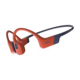 Shokz OpenSwim Pro Wireless Headphones in red and navy, open-ear bone conduction design with wraparound band