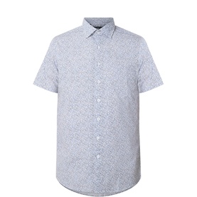 Rodd & Gunn blue short-sleeve casual shirt in 100% cotton with all-over floral print and point collar, ghost mannequin shot
