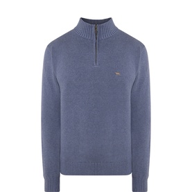 Rodd & Gunn stone cotton half-zip knitwear with quarter-zip collar and embroidered logo chest badge