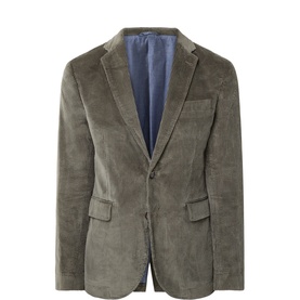 Rodd & Gunn putty corduroy cotton blazer jacket with notch lapels, two-button fastening, and flap pockets