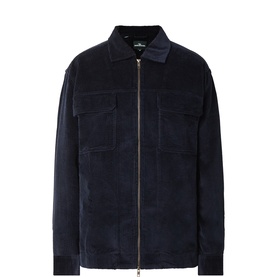 Rodd & Gunn navy corduroy zip-through jacket with spread collar and twin chest patch pockets