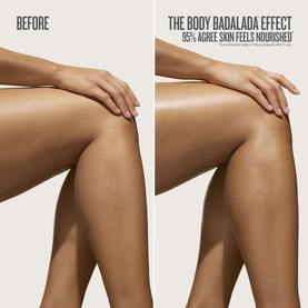 Sol De Janeiro Body Badalada before and after skin nourishment comparison showing visibly smoother, more radiant legs