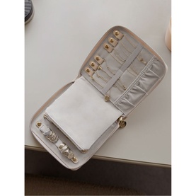 Raffia Square Jewellery Roll Blush Pink