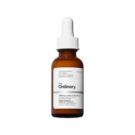 The Ordinary Caffeine Solution 5% + EGCG serum in amber glass dropper bottle with white label