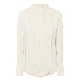 Victoria Beckham Blouse in Elderflower, long-sleeve with pleated front panel and mock-neck collar detail