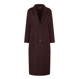 Victoria Beckham Single-Breasted Coat in Acai, notched lapels, single button fastening, long sleeves, longline silhouette