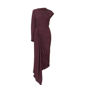 Gathered Pliss&eacute; One-Shoulder Dress