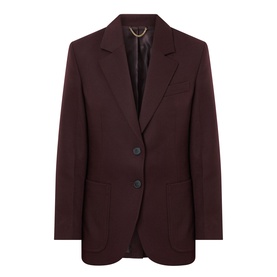 Victoria Beckham Katherine Single-Breasted Blazer in Acai, notched lapels, two-button front, patch pockets, curved hem