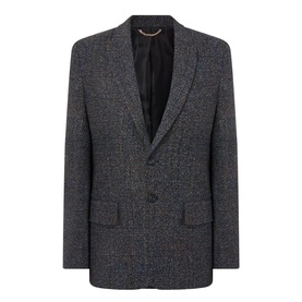 Victoria Beckham Ore Melange jacket, single-button fastening, shawl collar, flap pockets, textured wool-blend fabric with black lining visible.