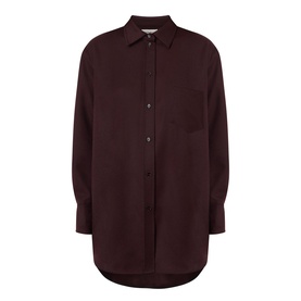 Victoria Beckham Remi Patch Pocket Shirt in Acai, 100% wool, pointed collar, chest pocket, button fastening, curved hemline