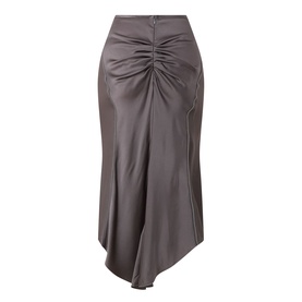 Victoria Beckham Ore satin midi skirt with ruched front detail and asymmetric hemline