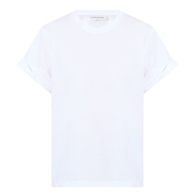 Victoria Beckham white T-shirt with crew neck and rolled short sleeves, relaxed fit