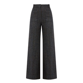 Victoria Beckham Alina High-Rise Wide Leg Trousers in Ore Melange, wide-cut legs with pressed creases, front patch pockets and fly fastening