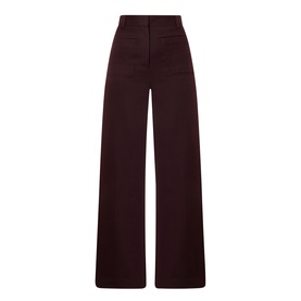 Victoria Beckham Alina High-Rise Wide Leg Trousers in Acai, wide-cut legs with pressed creases, belt loops and patch pockets