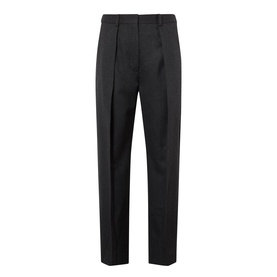 Victoria Beckham trousers in dark grey melange, tailored wide-leg cut with front pleats, belt loops, and zip fly fastening.