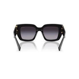 Black oversized square-frame sunglasses, rear view showing gold-tone hardware detail on temples and grey gradient lenses
