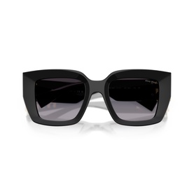 Miu Miu oversized square sunglasses in black acetate with dark grey gradient lenses and branded temple detail
