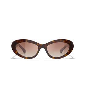 Chanel oval sunglasses in tortoiseshell acetate with brown gradient lenses, front-facing view