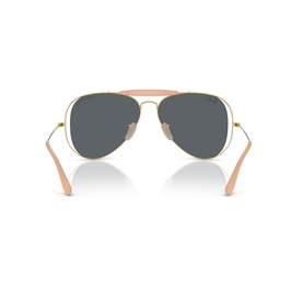 Ray-Ban aviator sunglasses, rose gold frame with grey lenses, rear view showing double bridge and nude temples
