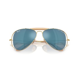 Ray-Ban aviator sunglasses in gold-tone metal frame with blue mirrored lenses, double bridge, front-facing view