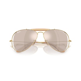 Gold-tone aviator sunglasses with pink-tinted mirrored lenses, double bridge frame, and thin metal arms