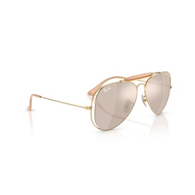 Ray-Ban aviator sunglasses in gold-tone metal frame with pink mirrored lenses and brow bar detail