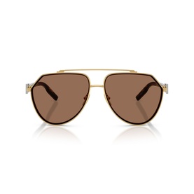 Dolce & Gabbana gold aviator sunglasses with double bridge, tortoiseshell temples, and brown tinted lenses