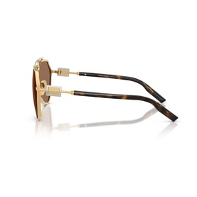 Dolce & Gabbana gold-tone aviator sunglasses with tortoiseshell temples and brown gradient lenses, side profile view