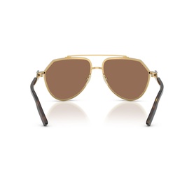 Dolce & Gabbana gold aviator sunglasses, rear view showing double bridge, brown lenses and dark grey temples