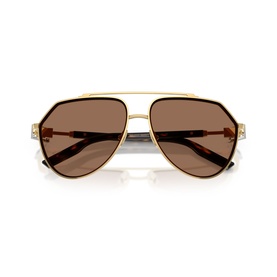 Dolce & Gabbana gold aviator sunglasses with brown lenses, double bridge, and tortoiseshell temples