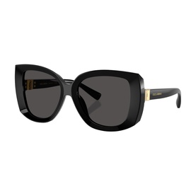 Dolce & Gabbana black oversized square sunglasses with dark grey lenses and gold-tone temple detail