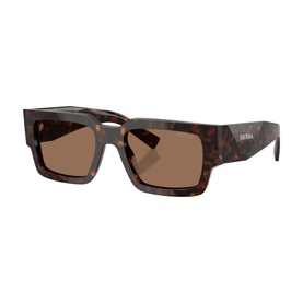 Prada rectangular sunglasses in tortoiseshell brown acetate with brown lenses and logo detail on temple