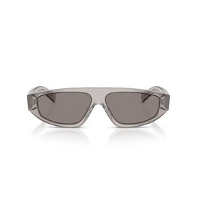 Prada grey transparent shield-frame sunglasses with tinted lenses and angular silhouette
