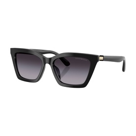 Emporio Armani black cat-eye sunglasses with gradient grey lenses and gold-tone temple detail