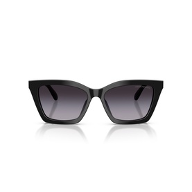 Emporio Armani black cat-eye sunglasses with gradient grey lenses and angular acetate frames, front view