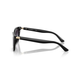 Emporio Armani black sunglasses, side profile view showing gold-tone temple hinge and dark gradient lenses.